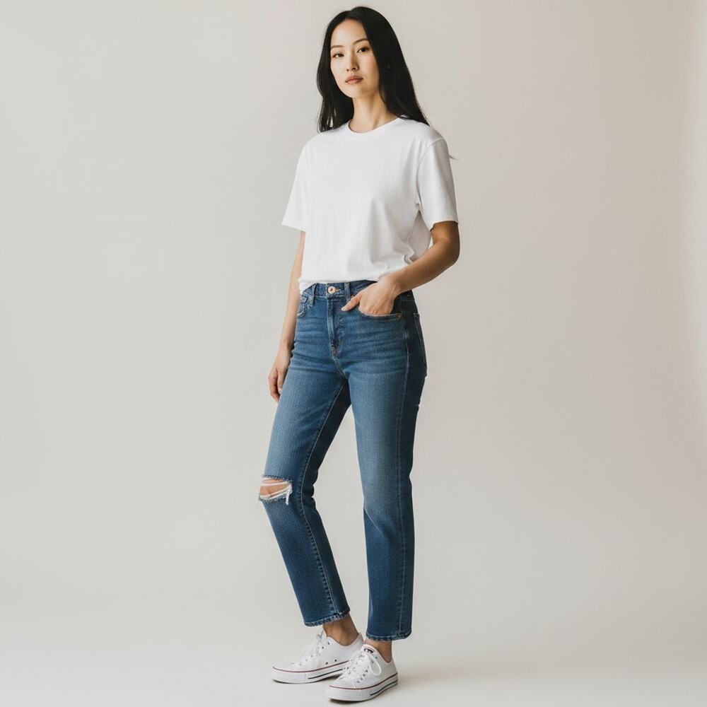Madewell Blue Denim Jean Pant 26 Distressed Perfect Vintage Crop Jean AE160